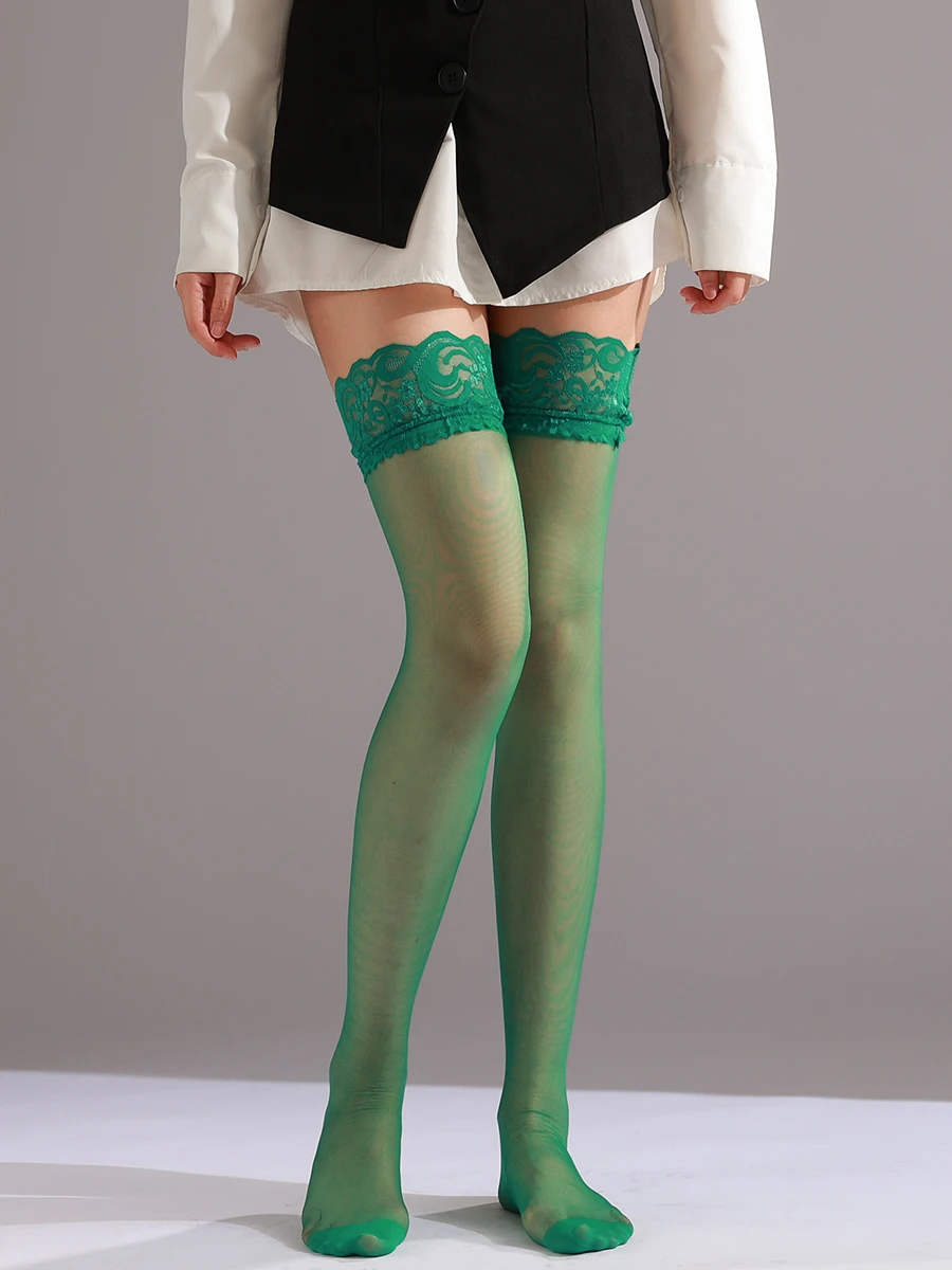 Sexy Thigh High Stockings Sheer Lace Silicone Stay Up Hosiery Tights Pantyhose for Women 5 Colors Options