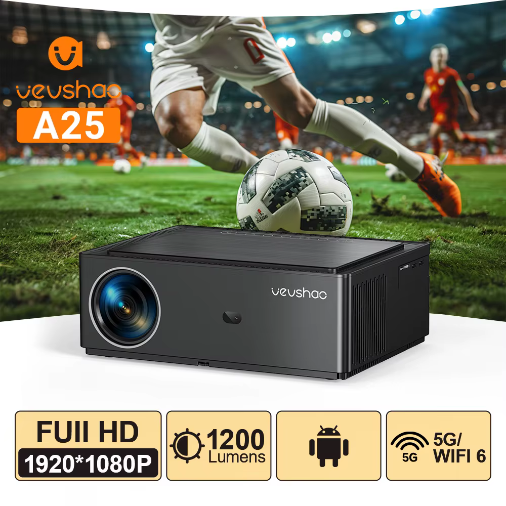 VEVSHAO A25 Full HD 1080P Projector 4K  1100ANSI  Android 9.0 Wifi 6 Smart Home Theater Projector for Office Meeting Video