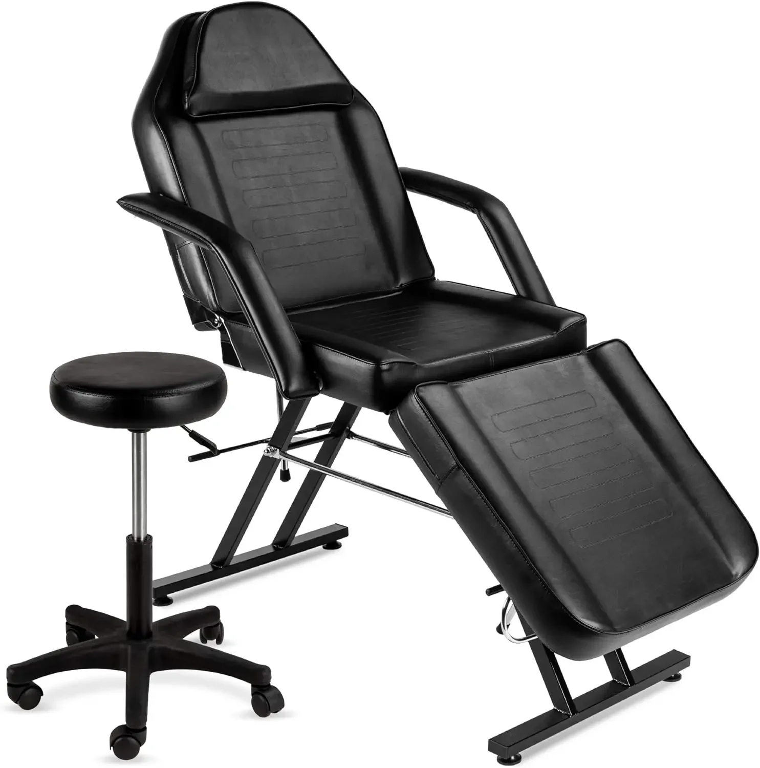 71in 3-Section Multipurpose Massage Bed, Spa Tattoo Chair W/Hydraulic Stool, Removable Headrest, Facial Cradle, Towel MQAM