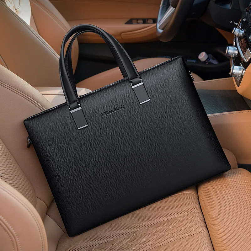WILLIAMPOLO Men Briefcase High Quality Business Famous Brand Genuine Leather Shoulder Messenger Bags Office 14 inch Laptop bag
