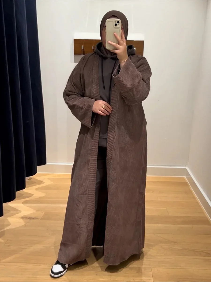 Morocco Open Corduroy Abaya Eid Muslim Women Dresses Jalabiya Ramadan Vestidos Dubai Abayas Kaftan Autumn Arab Cardigan Robe