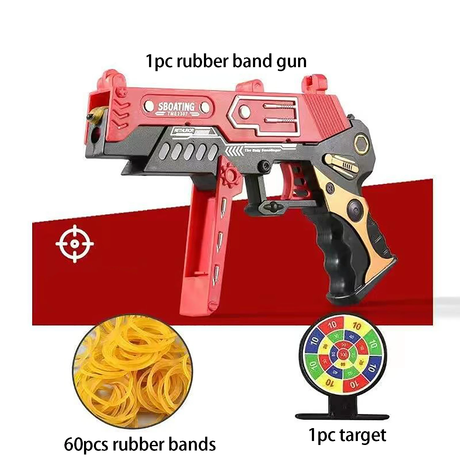 Large flip rubber band pistol submachine gun, children's toys to eat chicken, harmless rubber band pistol, 60 rubber bands.
