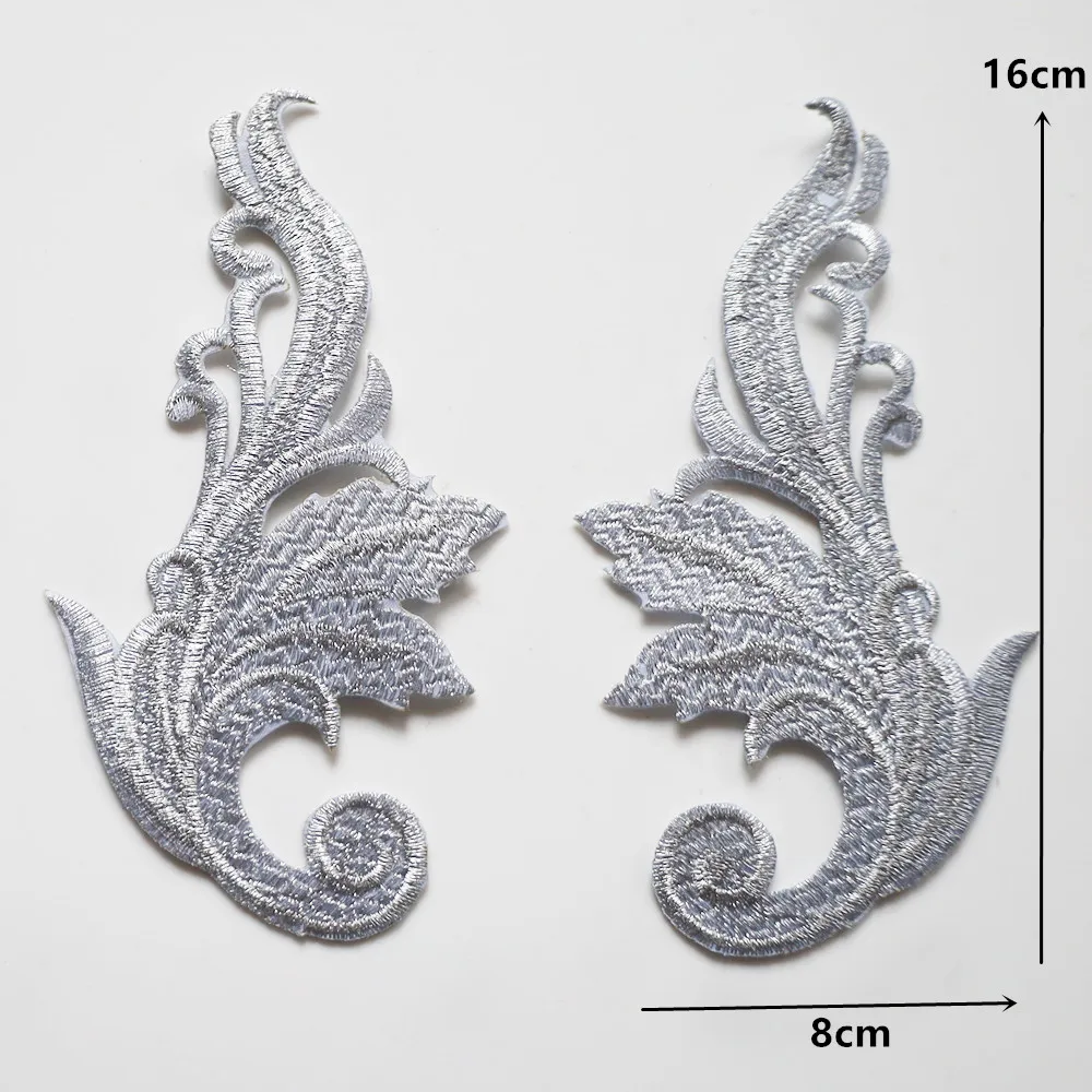 2Pcs Embroidery Gold Silver Applique Lace Fabric Gown Collar Sew Iron On Patch Noble For Wedding Clothes Dress Decor DIY Crafts