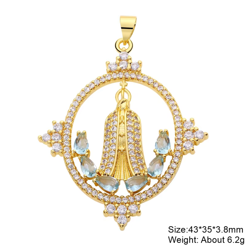 Juya Handmade 18K Real Gold Plated Catholic Religious Charms Saint Virgin Mary Christian Cross Pendant Jewelry Making Supplies
