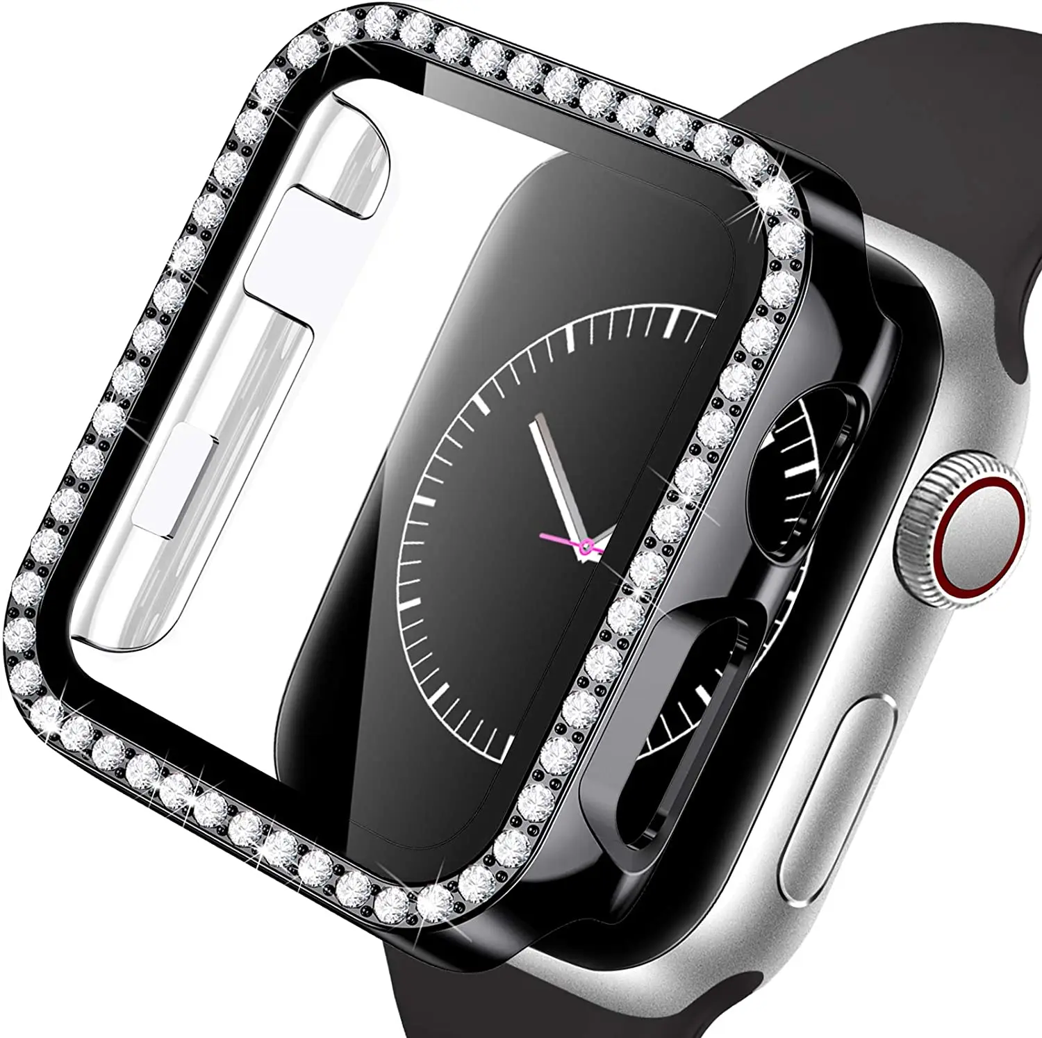 Glass+Case For Apple Watch series 8 7 6 5 4 3 SE Diamond bumper Screen Protector+cover iWatch case 45mm 41mm 44mm 40mm 42mm 38mm
