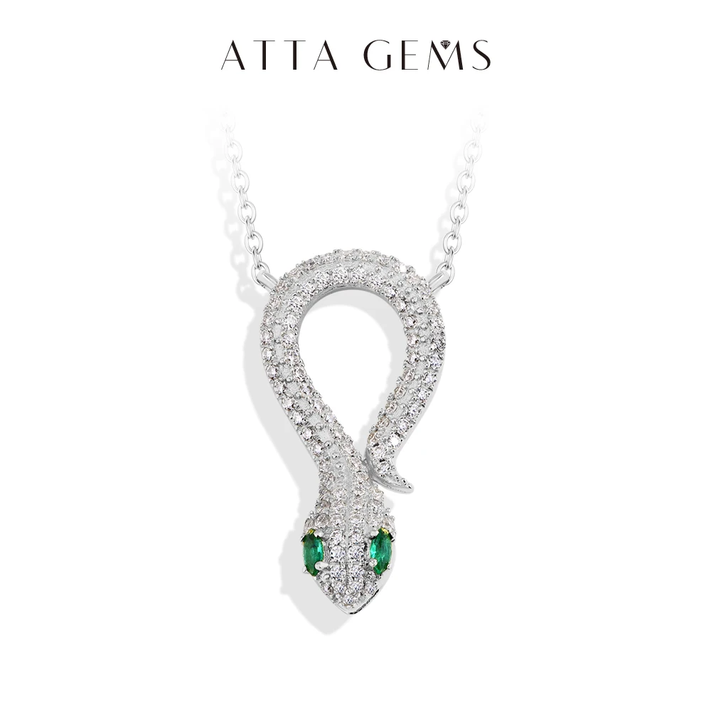 ATTAGEMS 2024 New Moissanite Necklace for Women Original Snake Pendant S925 Sterling Silver Wedding Party Jewelry Gift With Luck