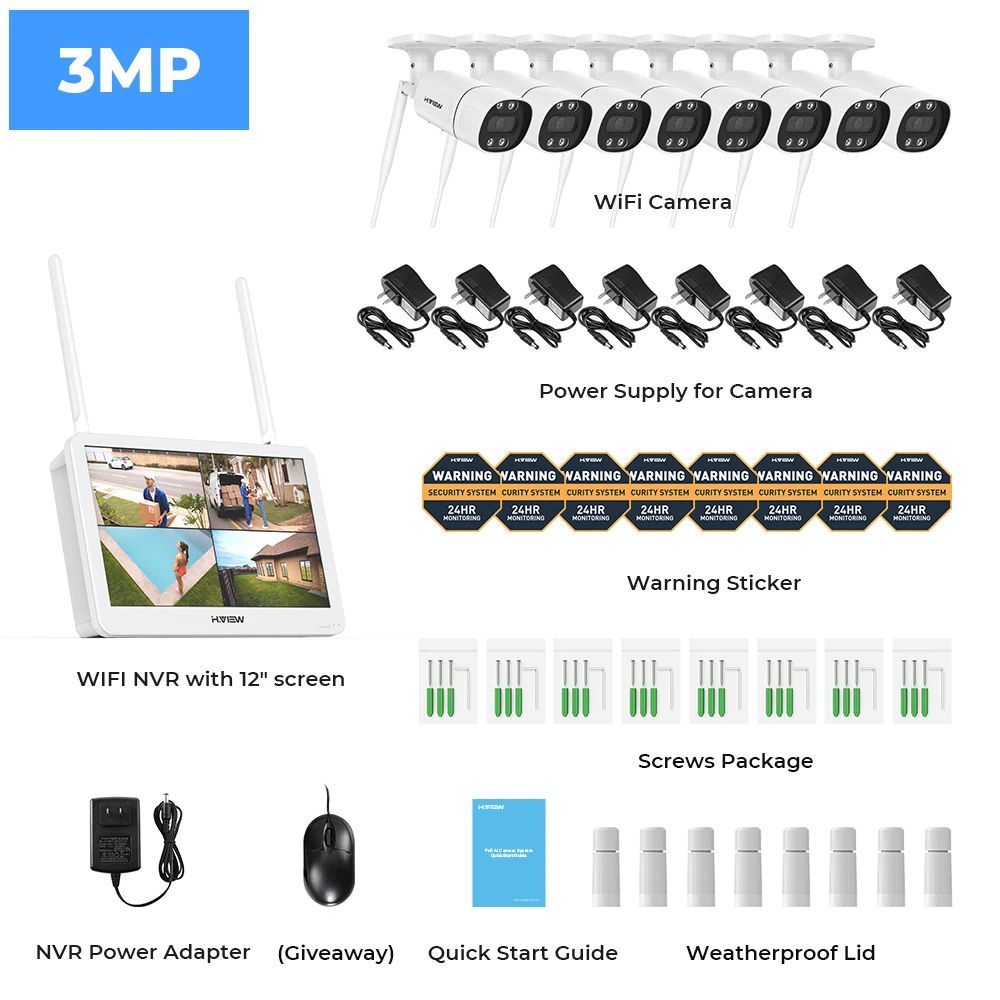 3MP 8Pcs Cameras