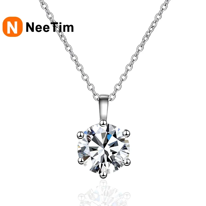NeeTim 2.0ct VVS1 D Color Moissanite Necklace 925 Soild Sterling Silver Chain with Certificate Fine Jewelry for Woman