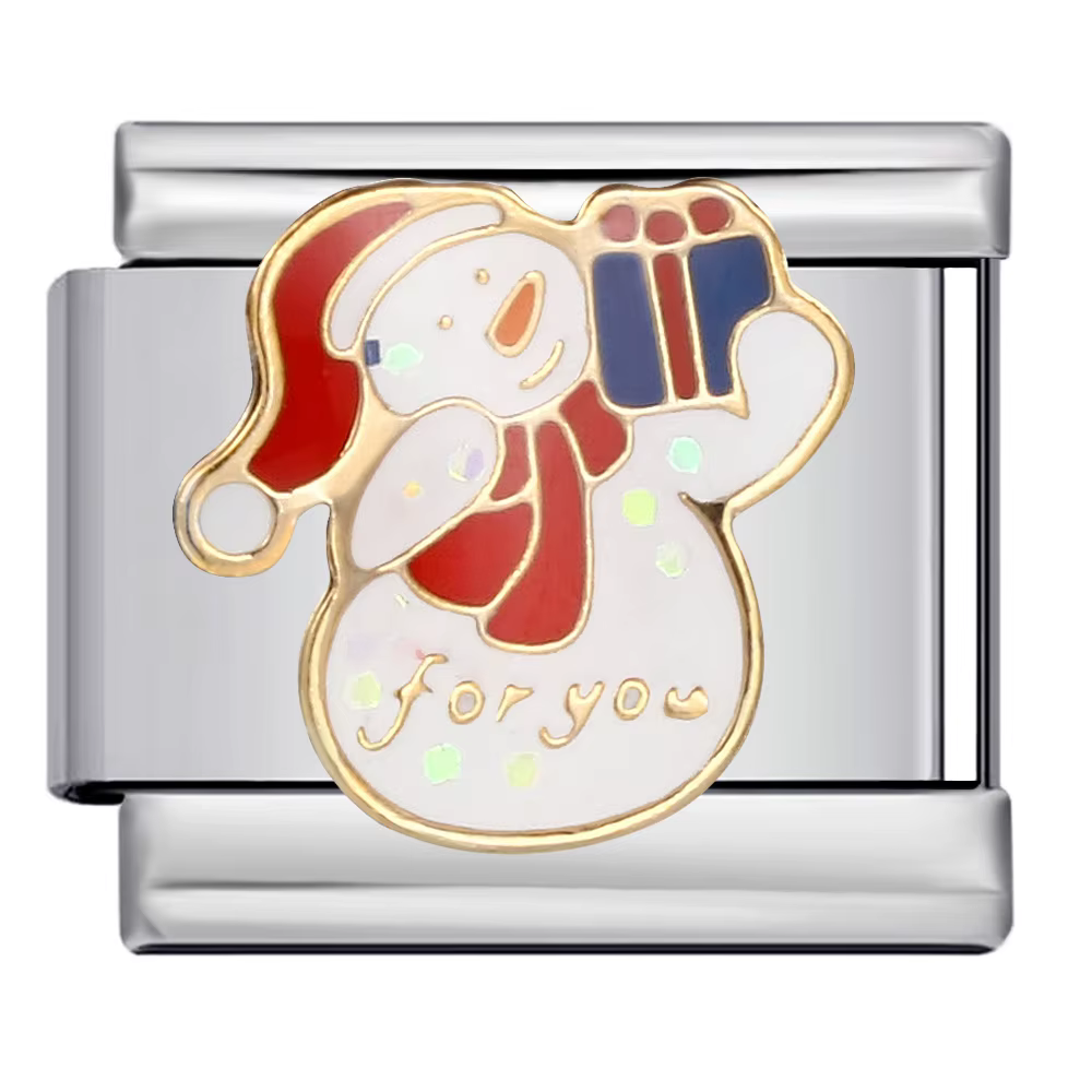 URING Fashion Italian Charm Christmas Santa Claus Snowman Gingerbread Tree Link Fit 9mm Stainless Steel Bracelet DIY Jewelry