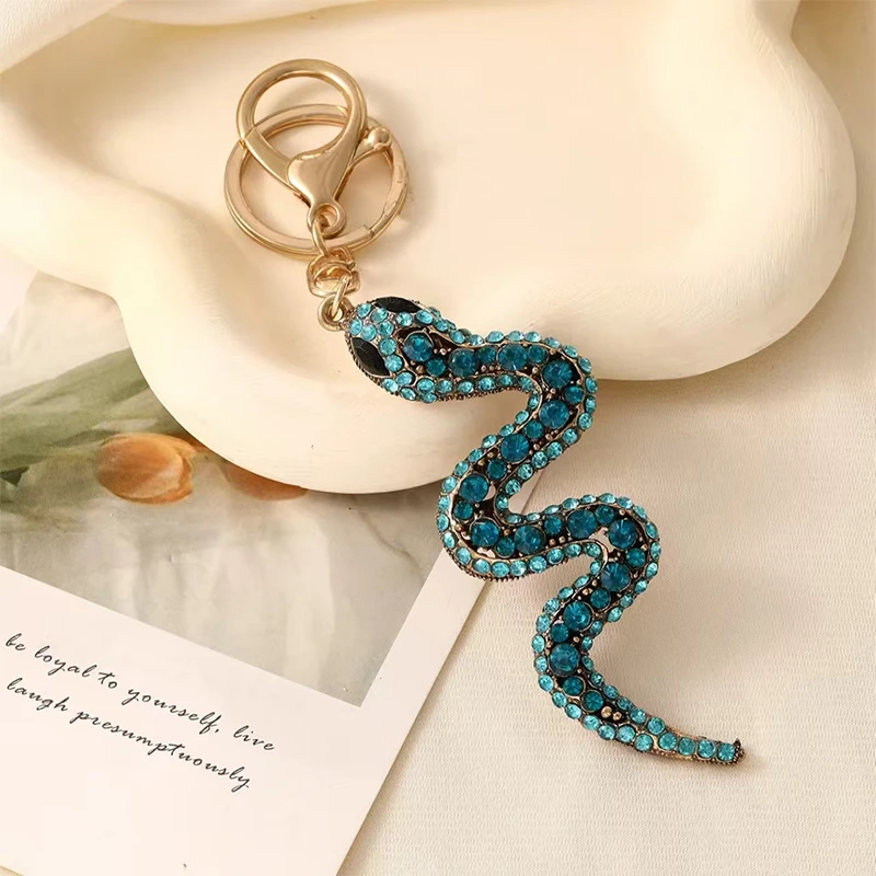 2025 Creative Retro Chinese Zodiac Diamond Snake Car Pendant Colorful Snake Keychain Bag Hanging Decoration Small Party Gift