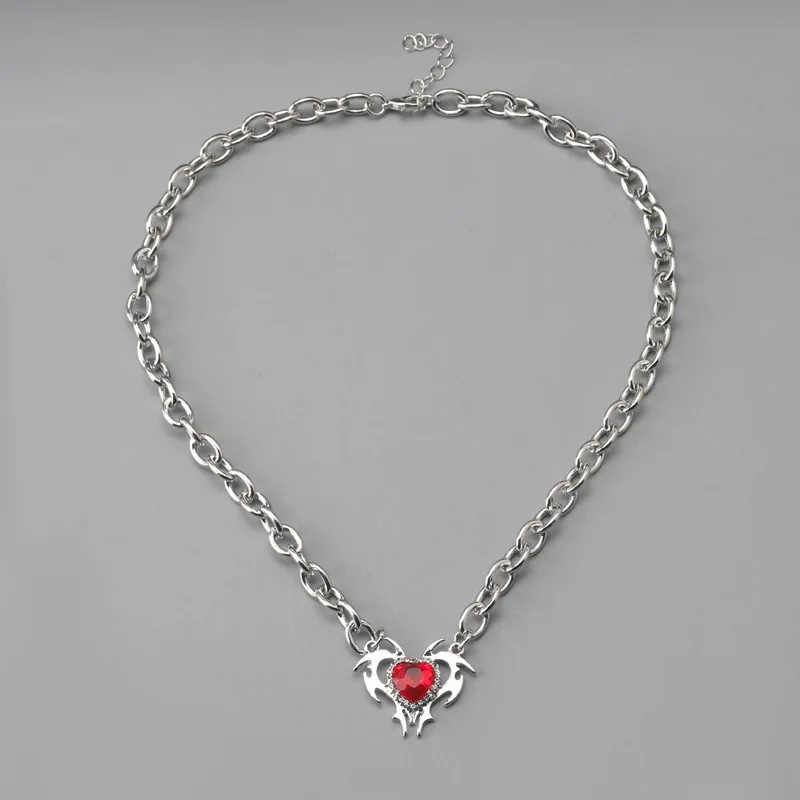 Inlaid Ruby Love Necklace With Heart-Shaped Diamond AAA Jewelry Sweater Chain Red Diamond Black Diamond Women Collarbone Chain