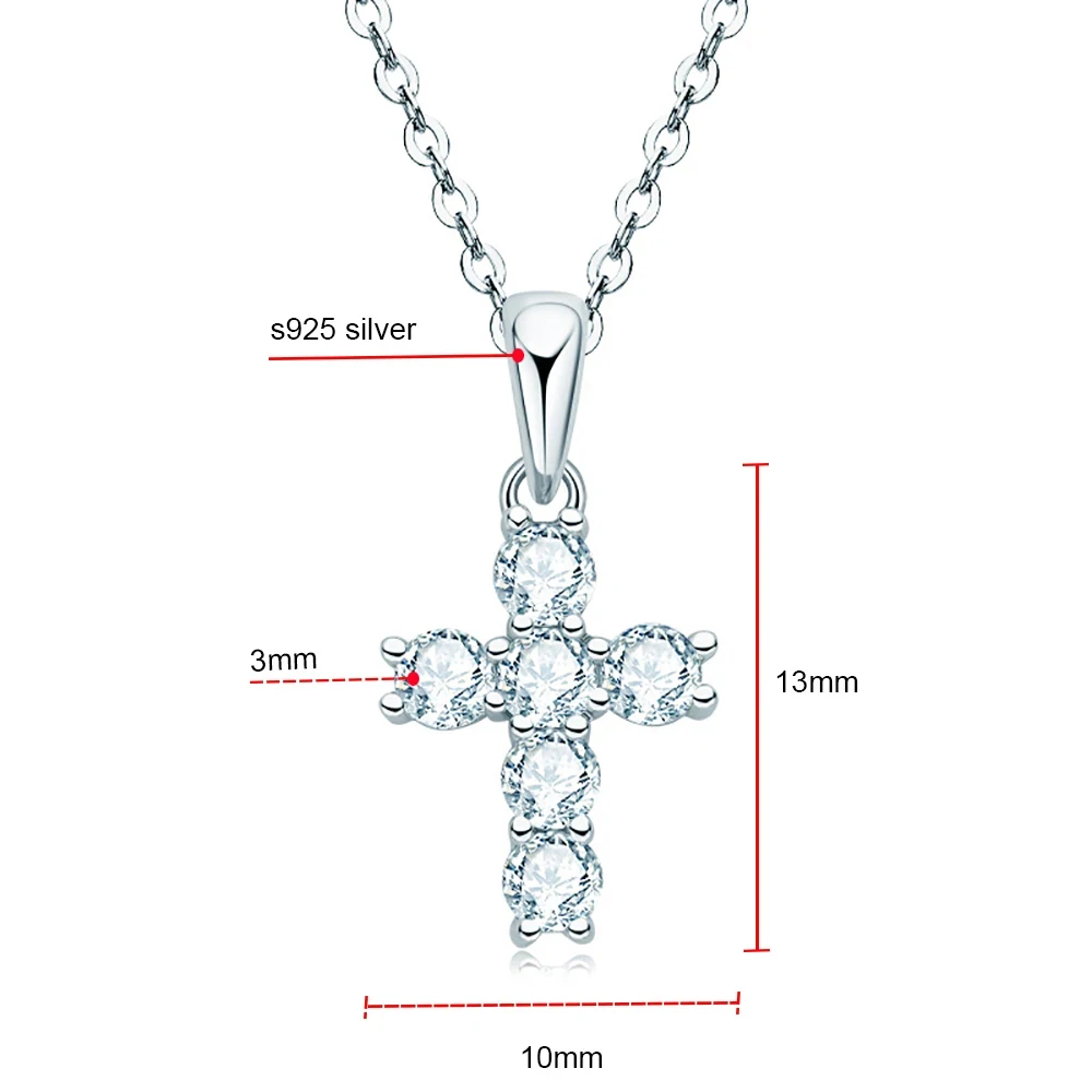 Serenty D Color All Moissanite Cross Necklace For Women S925 Sterling Silver Sparkling Jesus Pendant Necklace Plated 18K Jewelry