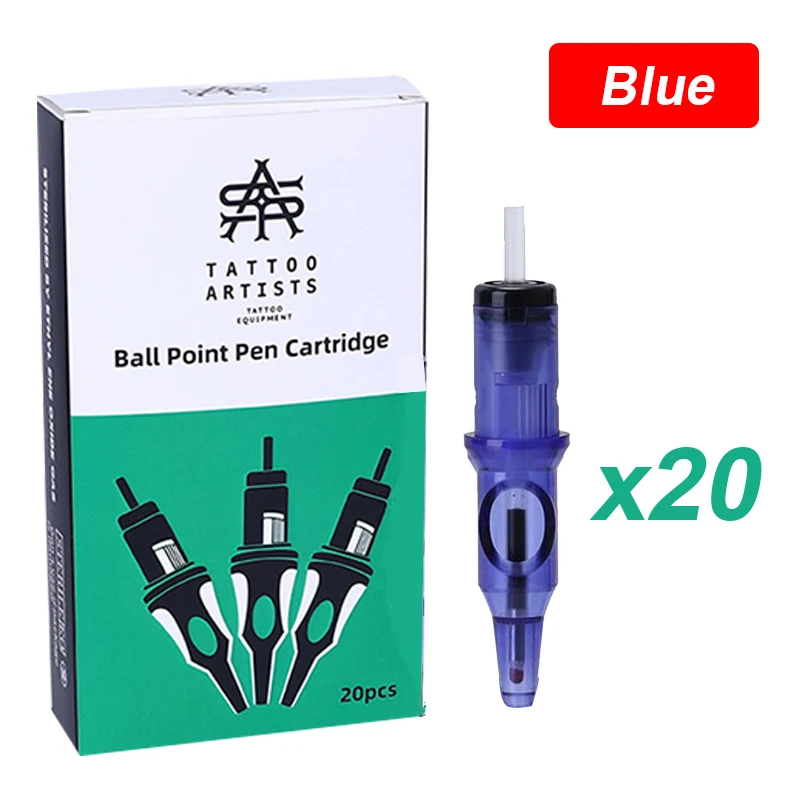 20pcs Tattoo Cartridge Needles Ballpoint 5 Colors Practice Drawing for Motor PMU Tattoo Pen Grip Cartridge Needles Supplies