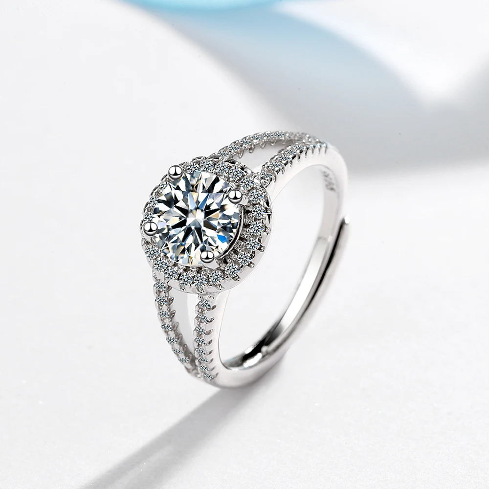Moissanite Halo Rings for Women Round V shape Brilliant Solitaire Wedding Luxury Diamond Jewelry Real 925 Sterling Silver