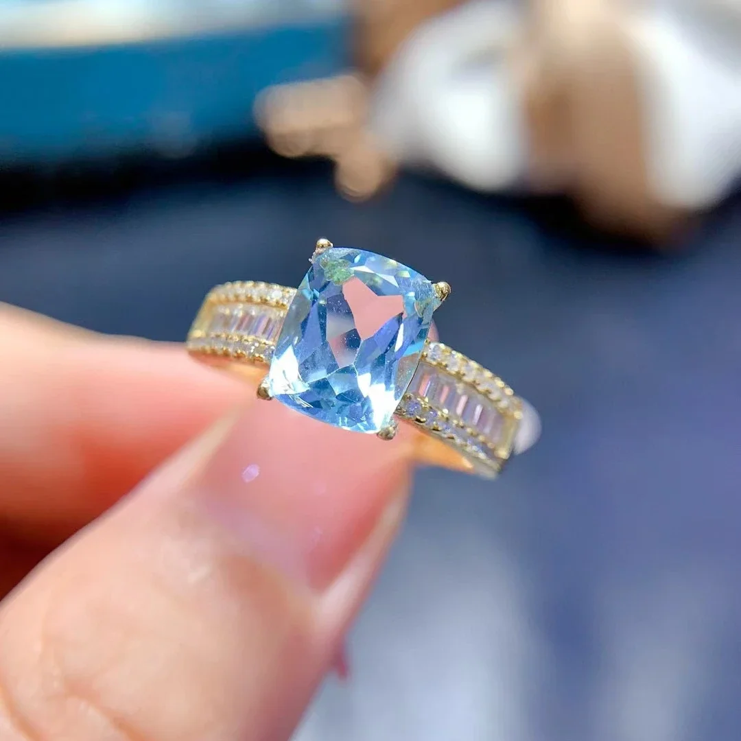 High Quality 925 Silver Topaz Ring for Engagement Ring 7mm*9mm 2ct Natural Topaz Jewelry 18K Gold Plated Gemstone Silver Ring