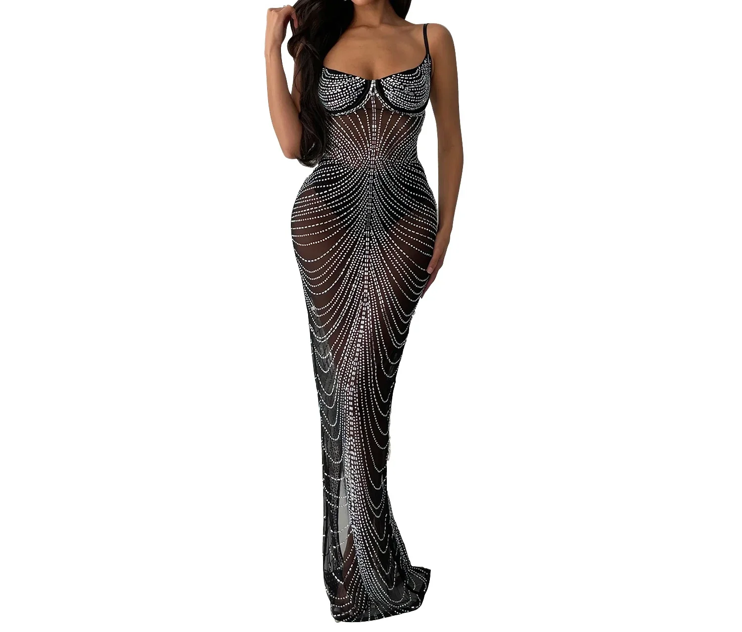 Luxurious Women's Evening Dresses Sexy Crystal Rhinestones Wedding Long Birthday Christmas Elegant Party Cocktail Prom Dress H75