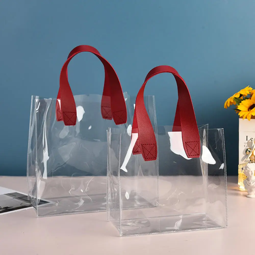 Clear Pvc Tote Bag For Women Waterproof  Transparent Shopping Bag With Little Daisy Pattern Wedding Gift Bag Candy Packaging Bag