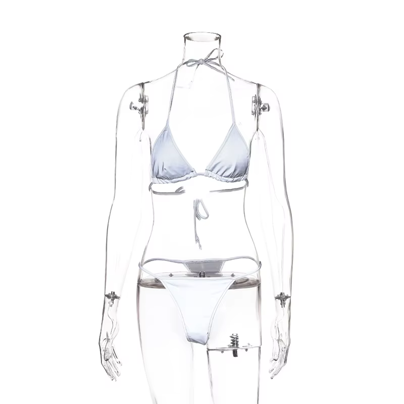 Silver Elastic Reflective Bikinis Sets Women Reflective Swimwear Women's Beach Outfits Sexy Split Swimsuit Two-Piece Set Push-Up