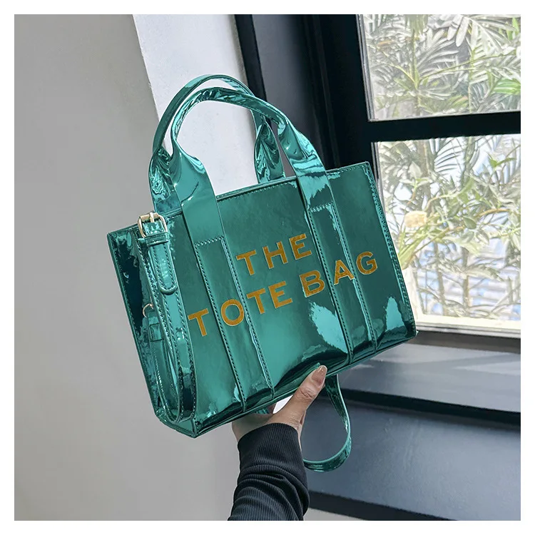 2024 New Fashion Casual Tote Bag Women's Golden PU Leather Shoulder Bag Large Capacity Travel Handbag