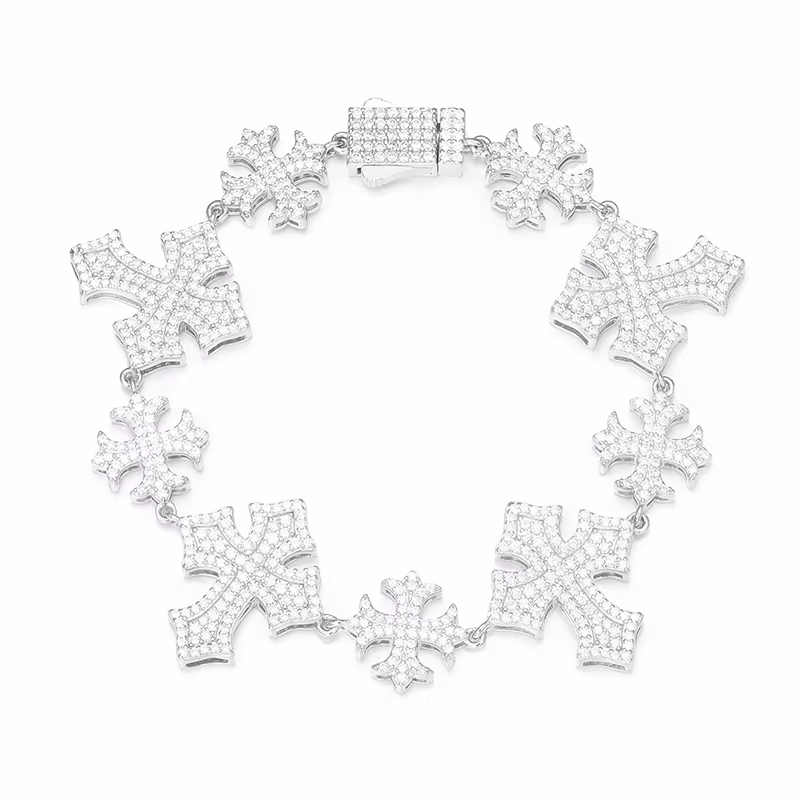 New Moissanite Maltese Cross Chain Bracelet For Women Men Iced Out Fancy Cross 925 Sterling Silver Hip Hop Fine Jewelry Gifts