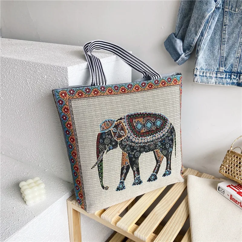 Canvas Bags For Women Shoulder Bag Retro Casual Tote Handbags Ethnic Style Embroidery Large Capacity Hand Bags