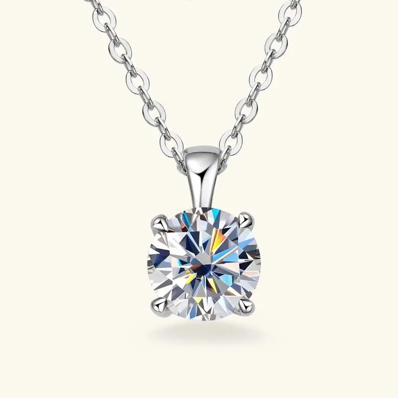 6.5mm 1.0 Carat D Moissanite Solitaire Drop Necklaces 18k Gold Plated Pendant Original Real 925 Silver Chain Jewelry for Women