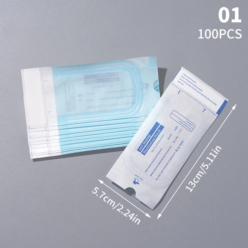 100pcs Self-sealing Sterilization Pouches Bags 3 Size Disposable Nail Art Tattoo Sterilization Accessories Nail Tool Storage Bag