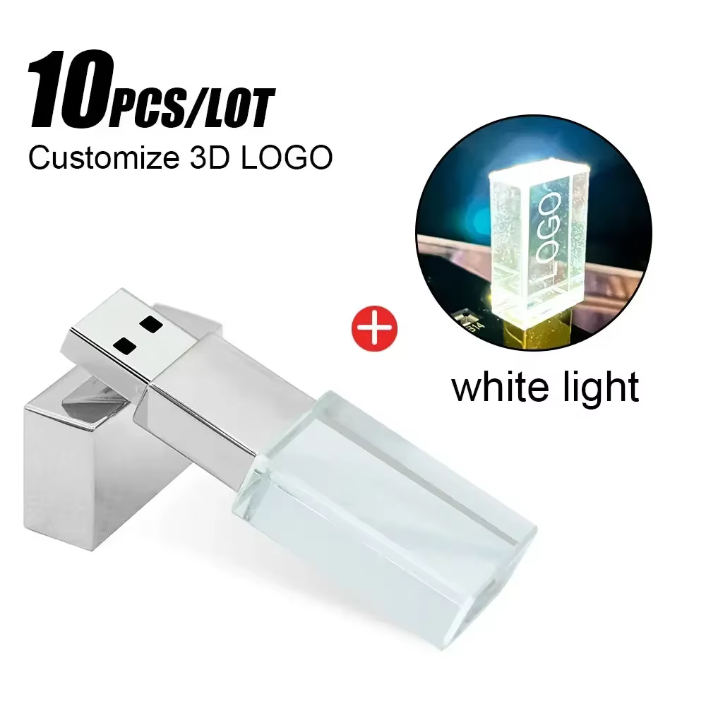 10PCS/LOT Crystal USB 2.0 Wedding Gift Flash Drives Free Custom Logo Pen Drive 100% Real Capacity Stick 128GB 8GB 16GB 32GB 64GB