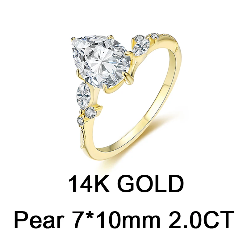ATTAGEMS Moissanite Ring 2.0CT D Color Pear Shape 7*10mm VVS1 925 14K 18K Gold Engagement Rings For Women Fine Jewelry Gift
