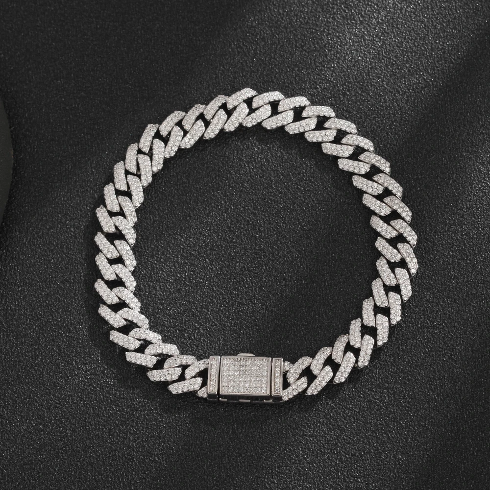 HOYON 9mm 2 Rows Cubic Zircon Diamond Cuban Chain Men's S925 Silver Necklace 18K Gold Bracelet Hip Hop Rock Neck Collar Jewelry