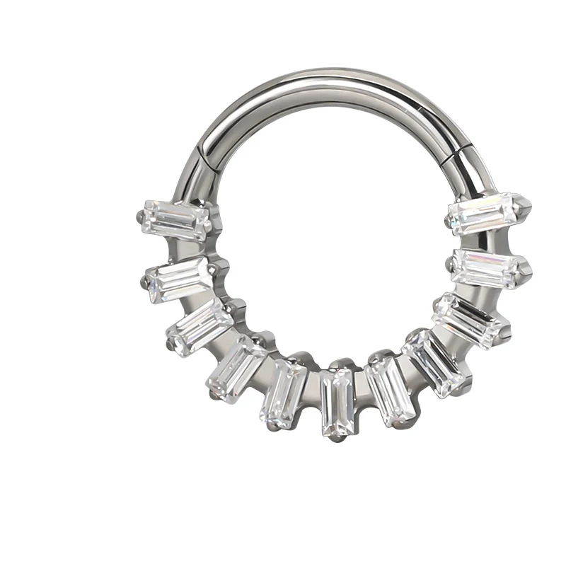 ASTM F136 Titanium EAR PIERC Fan-shaped CZ Hoop Nose Rings Hinged Clicker Labret Tragus Cartilage Ring Body Piercing Jewelry
