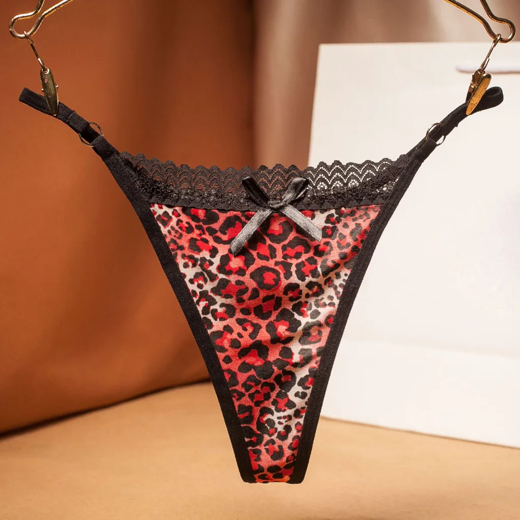 Thongs Lingerie Panties Mesh Briefs Women Leopard Lace Sheer Underwear Sexy Wireless Bralette