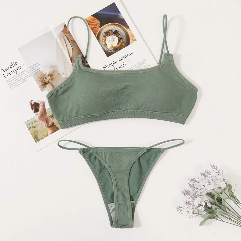Seamless Bras Set Women Wireless Bras Bikini Underwear Sexy Thongs Panties Female Fitness Tube Crop Tops Sports Lingerie Set
