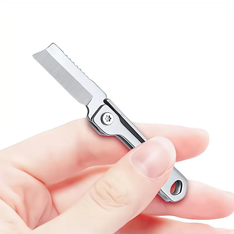 1pc Stainless Steel Square Head Mini Folding Knife Sharp Easy To Carry Express Delivery Unpacking Keychain Portable Pocket Knife
