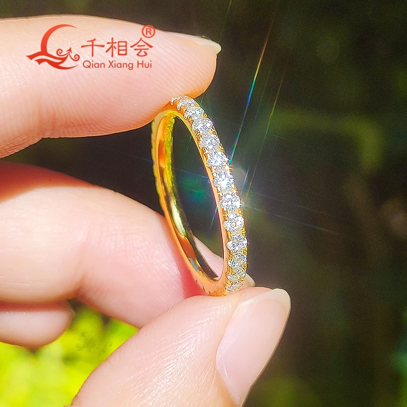 2mm french pave ring white round Moissanite Full Eternity Ring Band 925 Sterling Silver Diamond Engagement datting Jewelry