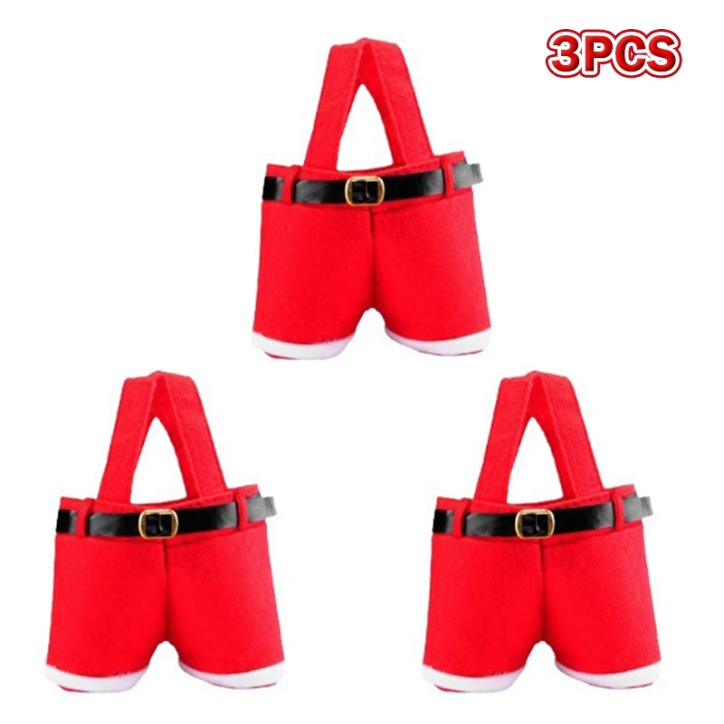 1/3Pcs Merry Christmas Gift Treat Candy Wine Bottle Holder Santa Claus Suspender Pants Trousers Decor Christmas Gift Bags Cute