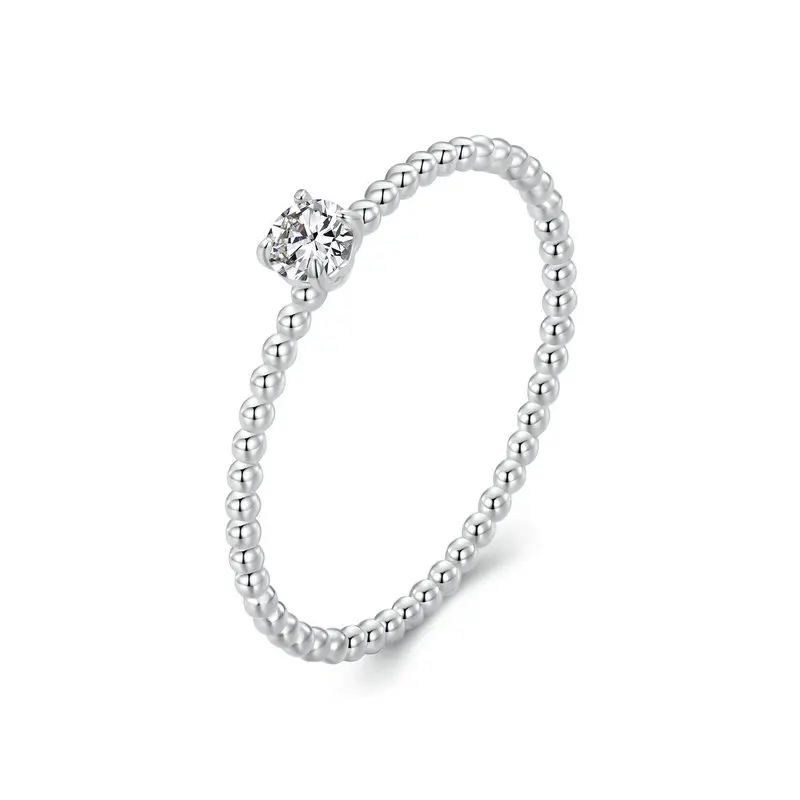 WOSTU Simple Round Moissanite Beads Ring Women 925 Sterling Silver Diamond Cut Stackable Rings Girl Party Engagement Band Gift