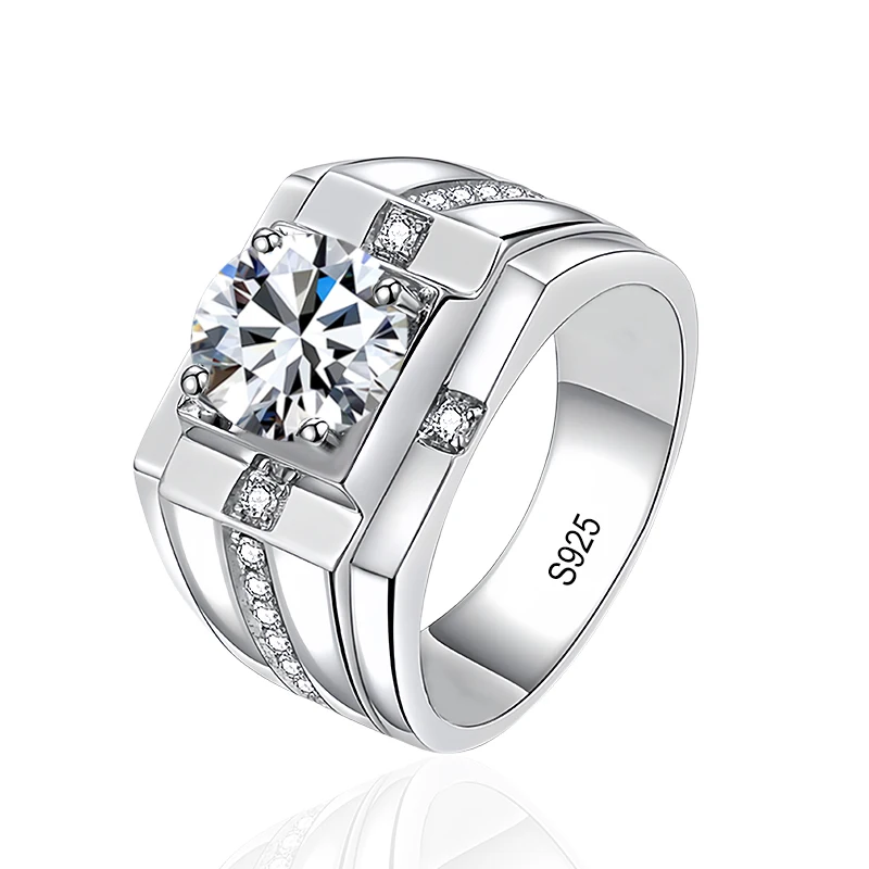 NeeTim 1ct 6.5mm D VVS1 Moissanite Ring For Men 925 Sterling Silver Engagement Wedding Band Party Man Rings Luxury Jewelry Gifts