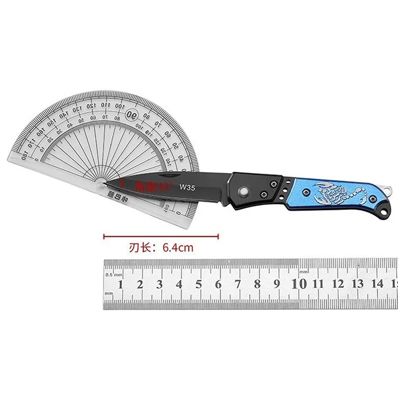 1Pc Stainless Steel Folding Knife Mini Square Head Multi-function Pocket Knife Keychain Pendant
