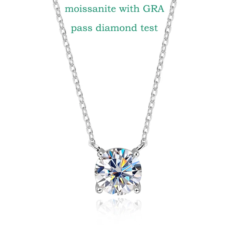 Smyoue White Gold Plated 1-10CT Moissanite Necklace for Women Classic Four Claws Pendant Wedding Jewelry 925 Sterling Silver GRA