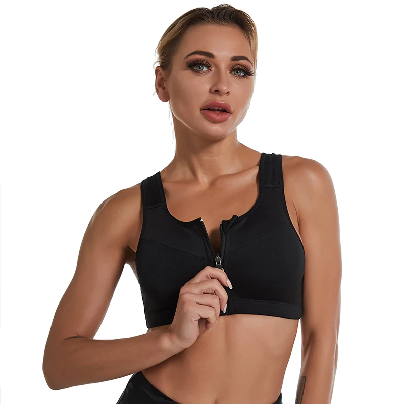 Plus Size Women Zipper Sports Bra Shockproof Tank Top Yoga Underwear for Sporty Bodybuilding Running Sport Bras