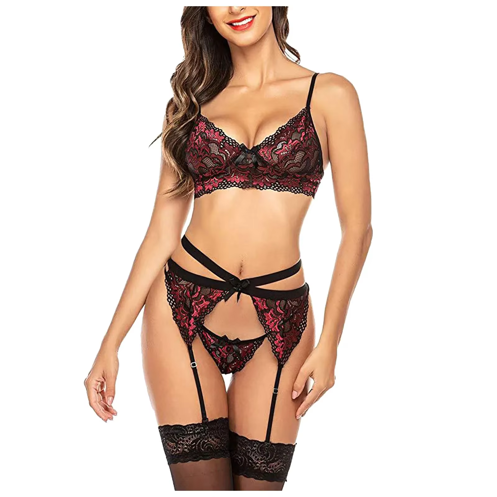 Women Sexy Embroidery Lace Lingerie Set Low Cut Exotic Lingerie With Garter Thong Underwear Set Sexy Bra Sets For Mature Women