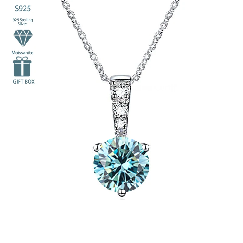 S925 Silver Moissanite in 5 Colors 1CT Women's Instagram Style Classic Round Pendant Necklace, Valentine's Day Gift