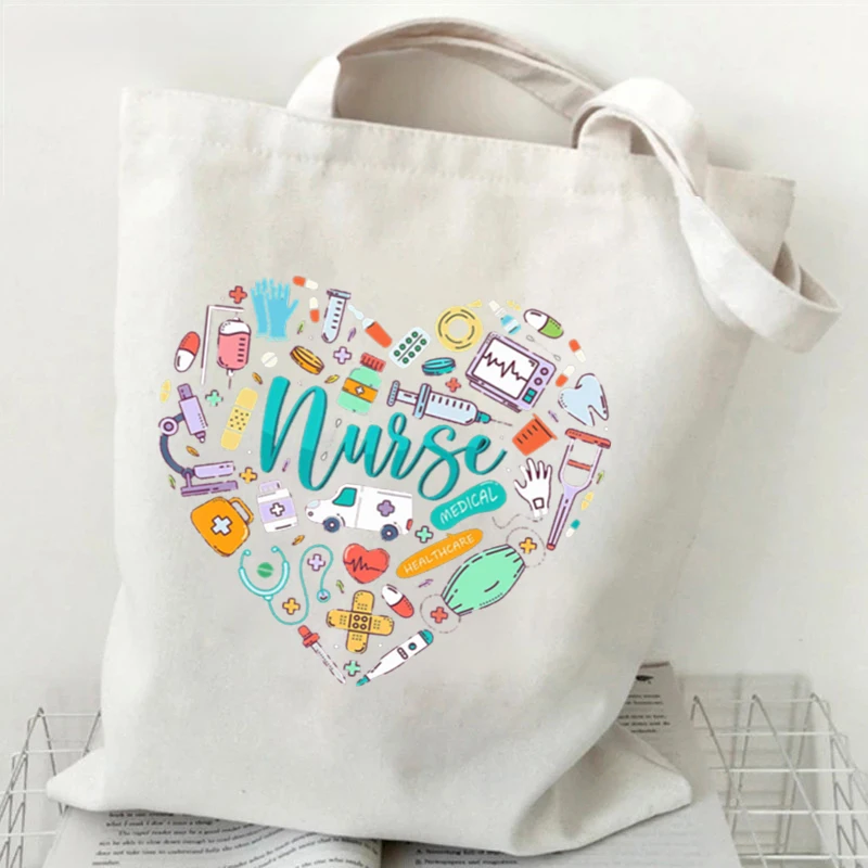 Medical Equipment Heart Shoulder Bag Women Men Nurse Letter Heartbeat Pattern Tote Bags Large-capacity Medical Symbols Handbag