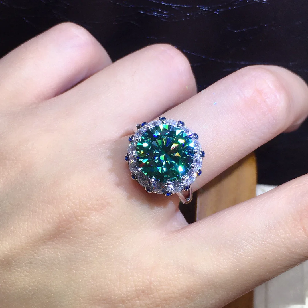 Sparkling 3ct Green Moissanite Ring 925 sterling silver Engagement Wedding band Rings for Women Bridal Finger Party Jewelry Gift