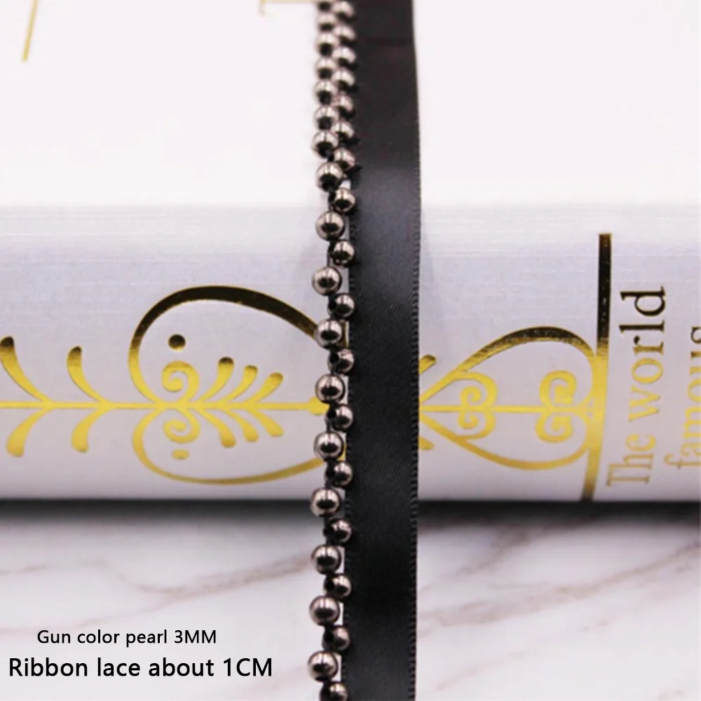 1 Yards White/Black Pearl Beaded Lace Trim Tape Lace Ribbon Lace Fabric  Crafts wedding Dress Sewing Garment Collar fringe Trim