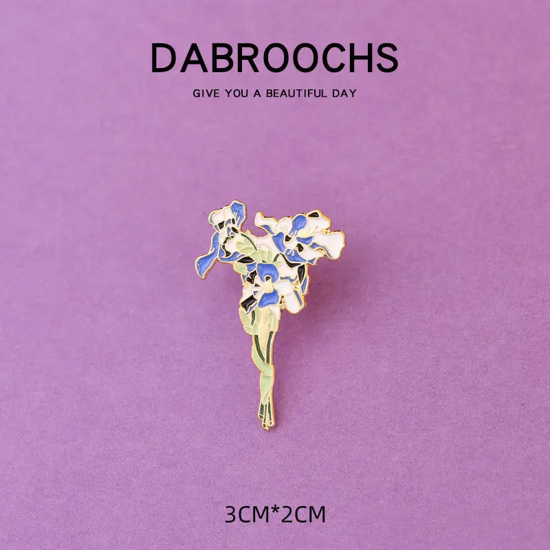 Lapel Pin Badge Van Gogh Sunflower Iris Brooch Flower Hat Pin Metal For Clothes Enamel Pins Badges For Backpack Gifts For Women