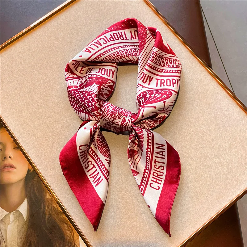 Luxury Design Print Silk Square Scarf Women Soft Satin Horse Hairband Neckerchief Office Hijab Headband Foulard Bag Ribbons Gift