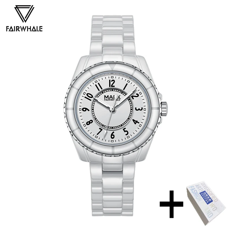 2024 New Fashion White Watch For Womens Famous Brand Mark Fairwhale Luxury Ceramic Dress Quartz Wristwatch Ladies Gift Reloj