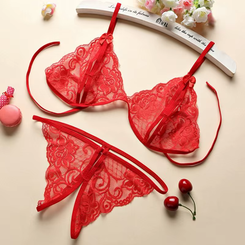 Women Sexy Lingerie Lace Bra Set Push Up Bra With Panty Set Ruffle Transparent Underwear Hot Erotic Lingerie Set Red Briefs Sets